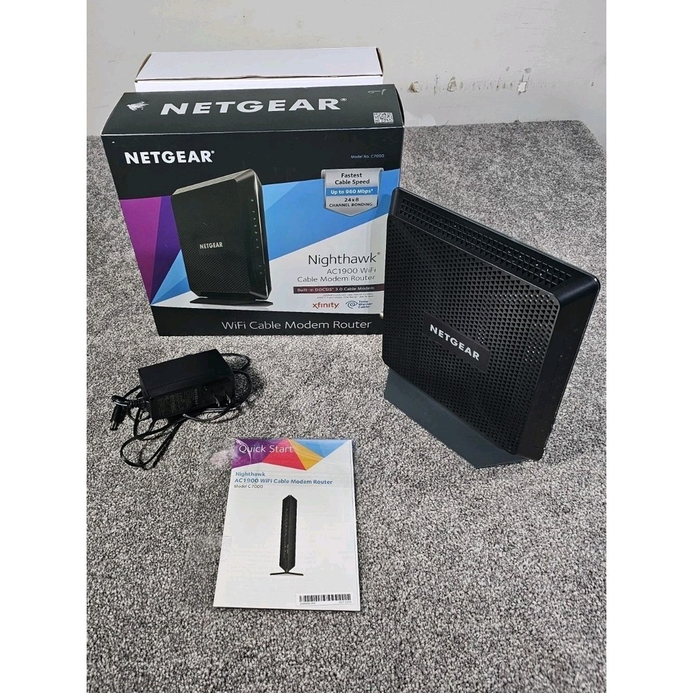 Netgear Nighthawk AC1900 Cable Modem Router Black C7000 WiFi DOCSIS 3.0 ,Tested